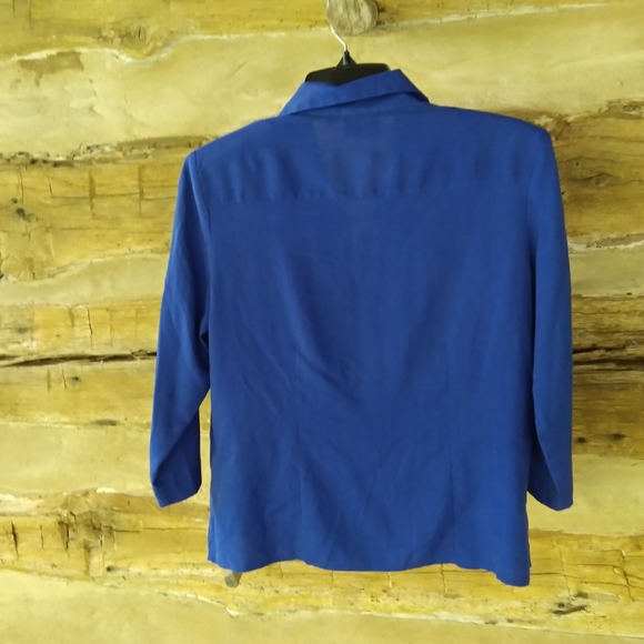 Notations Royal Blue 3/4 Sleeve Washable 100% Silk Blouse Size Small - Picture 5 of 7